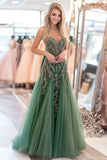 Tulle Appliques Agave Sweetheart A Line Long Prom Dress