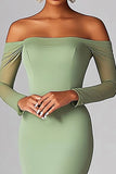 Sage Satin Off the Shoulder Long Sleeves Mermaid Prom Dress