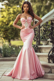 Stretch Satin Blush Sweetheart Mermaid Prom Dress with Beading