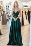 Dark Green Satin Pleated Sweetheart A Line Prom Dress