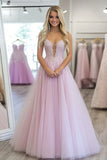 Light Purple Tulle A Line Sweetheart Appliques Prom Dress with Slit
