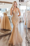 Sparkly Embroidery Sequins Gold Sweetheart Mermaid Prom Dress