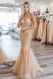 Sparkly Embroidery Sequins Gold Sweetheart Mermaid Prom Dress
