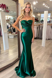 Stretch Satin Dark Green Sheath Sweetheart Prom Dress