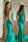 Mermaid Green V Neck Beaded Prom Dress