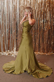 Mermaid Army Green Satin Prom Dress With Appliques
