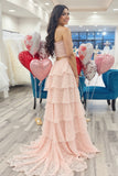 Sparky Blush A Line Tiered Prom Dress