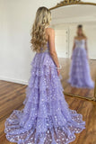 Sparkly A Line Lilac Tiered Prom Dress
