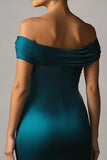 Peacock Blue Mermaid Off The Shoulder Ruched Satin Prom Dress