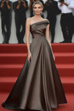 Elegant Steel Grey Ruched A Line Gala Dress