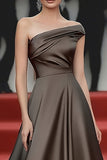 Elegant Steel Grey Ruched A Line Gala Dress