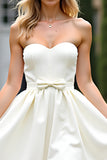 A Line White Strapless Satin Short Graduation Dress