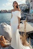 White One Shoulder Ruched Mermaid Long Wedding Dress