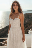 A Line White Simple Lace Boho Party Dress