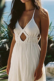 White A Line Simple V Neck Boho Party Dress