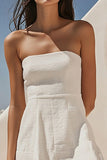 White Strapless A Line Simple Graduation Dress