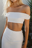 Off The Shoulder Bodycon White Two Pieces Graduation Dress
