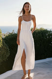 White A Line Simple Graduation Dress With Slit