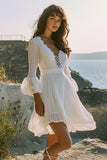 A Line White V Neck Long Sleeves Graduation Dress