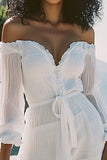 Off The Shoulder White Bodycon Long Sleeves Graduation Dress