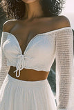 Off The Shoulder A Line White Long Sleeves Graduation Dress