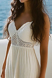 White A Line Simple V Neck Long Graduation Dress