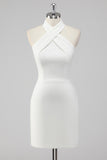 White Halter Backless Short Tight Graduation Dress