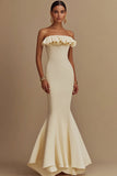 Straight Mermaid Satin White Dress with Ruffles