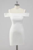 Simple Sheath Off the Shoulder Satin Short White Graduation Dress