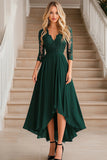 Dark Green A-Line V-neck Chiffon Mother of the Bride Dress with Appliques