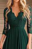 Dark Green A-Line V-neck Chiffon Mother of the Bride Dress with Appliques