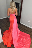 Mermaid Strapless Orange Satin Prom Dress with Slit