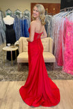 Simple Strapless Mermaid Red Prom Dress With Slit