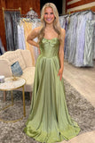 Corset Green A Line Strapless Prom Dress