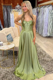 Corset Green A Line Strapless Prom Dress