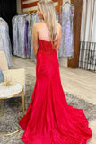 Corset Red Mermaid Appliqued Prom Dress With Slit
