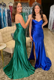 Strapless Mermaid Dark Green Satin Prom Dress with Slit