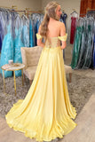 Off The Shoulder Corset Yellow A Line Prom Dress With Beading