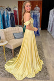 Off The Shoulder Corset Yellow A Line Prom Dress With Beading