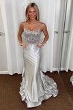 Mermaid Grey Corset Tiered Prom Dress With Appliques