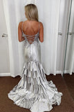 Mermaid Grey Corset Tiered Prom Dress With Appliques