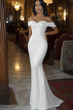 White Sequins Mermaid Off the Shoulder Long Wedding Dress