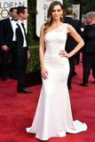 Elegant One Shoulder White Mermaid Appliques Long Gala Dress