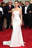 Simple White Strapless Mermaid Long Gala Dress