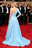 A Line Blue Appliques One Shoulder Long Gala Dress