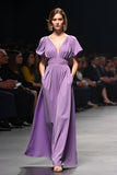 Purple A Line Short Sleeves V Neck Long Gala Dress