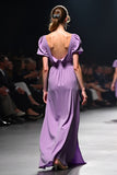 Purple A Line Short Sleeves V Neck Long Gala Dress