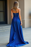 Hollow Out Blue A Line Long Wedding Guest Dress