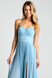 Blue A Line Long Pleated Wedding Guest Dress