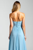 Blue A Line Long Pleated Wedding Guest Dress
